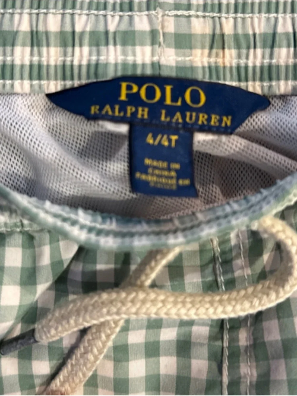 Polo RL boys Green Gingham  Swim Trunks 4/4T